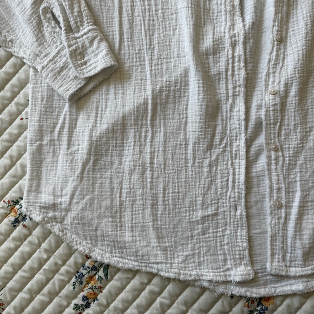 Aerie Oversized Button Down Shirt, White Cotton Lightweight Cover Up – Large - Picture 5 of 7
